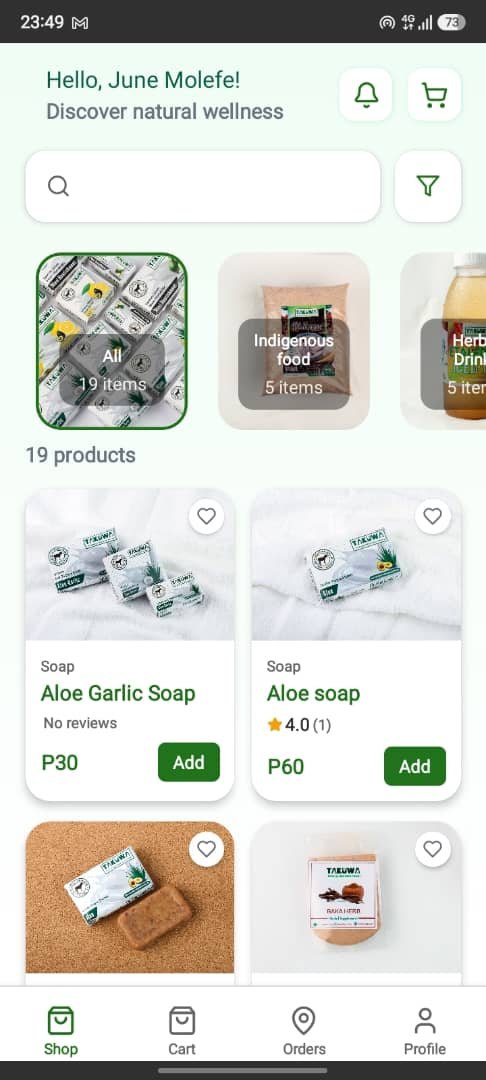 Takuwa App Home Screen